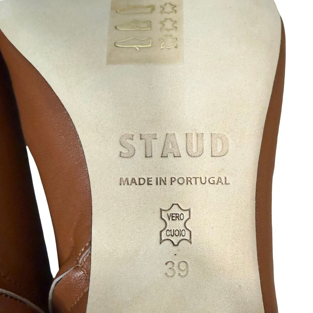 STAUD Wally Tan Nappa Leather Pointed Toe Kitten Heel Ankle Boots Size 39 / 9 - Picture 3 of 14